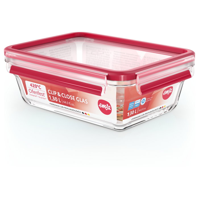 Emsa Clip & Close Contenedor de Vidrio 1,3 L Rojo Emsa Clip & Close Contenedor de Vidrio 1,3 L Rojo