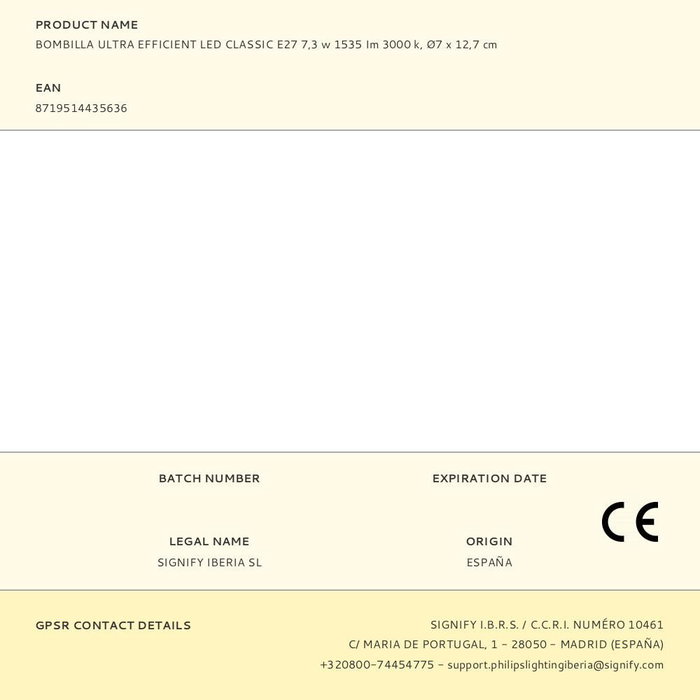 Philips Bombilla LED Classic E27 7,3W 1535lm 3000K Luz Cálida Equivalencia 100W Ultra Efficient Philips Bombilla LED Classic E27 7,3W 1535lm 3000K Luz Cálida Equivalencia 100W Ultra Efficient