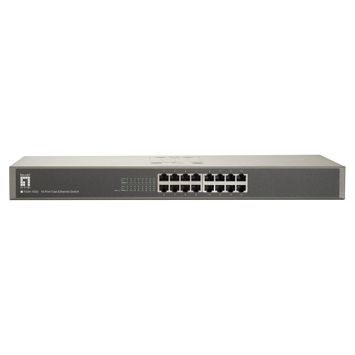LevelOne Switch Ethernet No Administrado FSW-1650, 16 Puertos Fast Ethernet (10/100), Full Duplex, Montaje en Rack, Color Gris LevelOne Switch Ethernet No Administrado FSW-1650, 16 Puertos Fast Ethernet (10/100), Full Duplex, Montaje en Rack, Color Gris