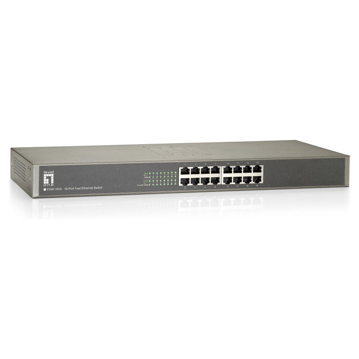 LevelOne Switch Ethernet No Administrado FSW-1650, 16 Puertos Fast Ethernet (10/100), Full Duplex, Montaje en Rack, Color Gris LevelOne Switch Ethernet No Administrado FSW-1650, 16 Puertos Fast Ethernet (10/100), Full Duplex, Montaje en Rack, Color Gris