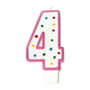Party Time Vela Aniversario Número 4 Decorada para Tarta con Pincho, 14 cm