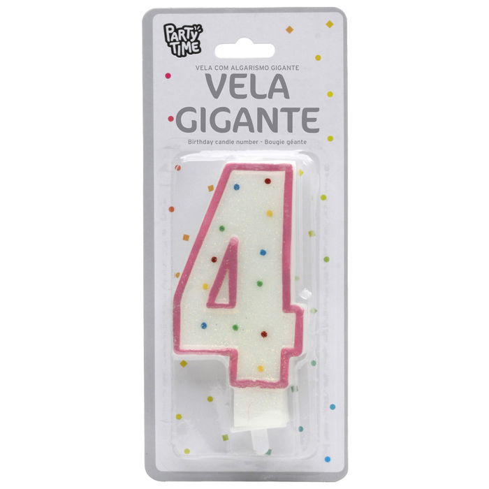 Party Time Vela Aniversario Número 4 Decorada para Tarta con Pincho, 14 cm