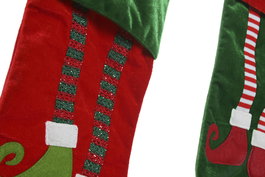 DKD Home Decor Calcetín Navidad Tradicional Rojo Verde Elfo 2 x 50 x 27 cm (6 Unidades)