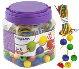 Bote De 100 Bolas Ensartables De 20Mm + 10 Cordones 1M