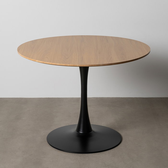 Mesa Comedor Natural-Negro Dm-Metal 100 X 100 X 75 cm