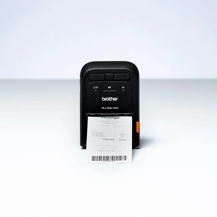 Brother RJ-2035B Impresora Portátil Térmica para Etiquetas y Recibos/Tickets, 203 DPI, Inalámbrica (Bluetooth MFI) y USB, Peso Ligero 215 g, Incluye Batería y Adaptador