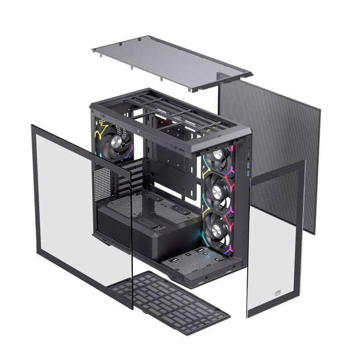 Einarex EXCS-ZM-800R-B Caja Micro-ATX Semitorre con RGB y 4 Ventiladores, Negra