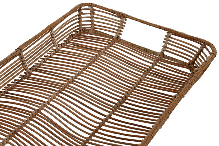 DKD Home Decor Bandeja Tropical Set de 3 Piezas Ratan y Metal Natural 32 x 6 x 44 cm