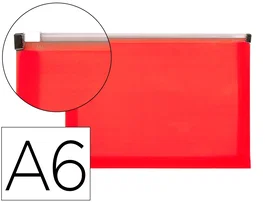 Liderpapel Carpeta dossier A6 con cierre de cremallera rojo translúcido