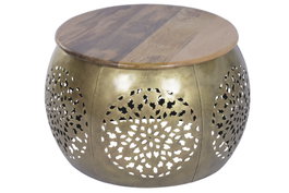 DKD Home Decor Mesa Centro Oriental Dorado Marron 59 x 40 x 59 cm
