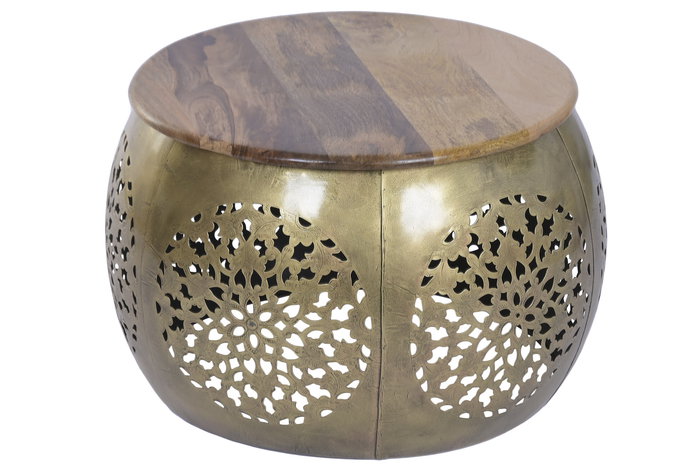 DKD Home Decor Mesa Centro Oriental Dorado Marron 59 x 40 x 59 cm