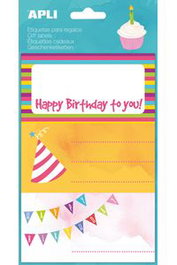 APLI PAPER Bolsa de etiquetas escolares motivos Happy Birthday
