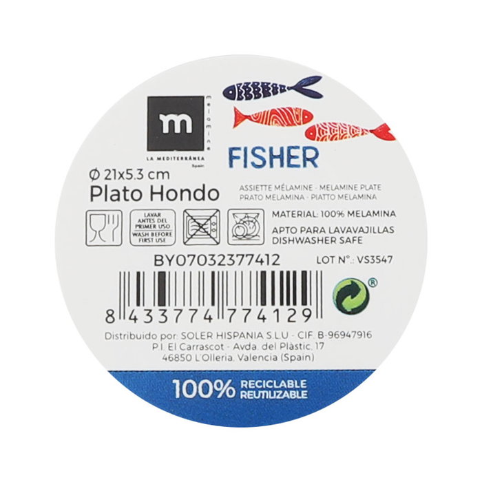 La Mediterranea Plato Hondo Mel.Brillo Fisher 21 cm x 5.3 cm (24 Unidades)