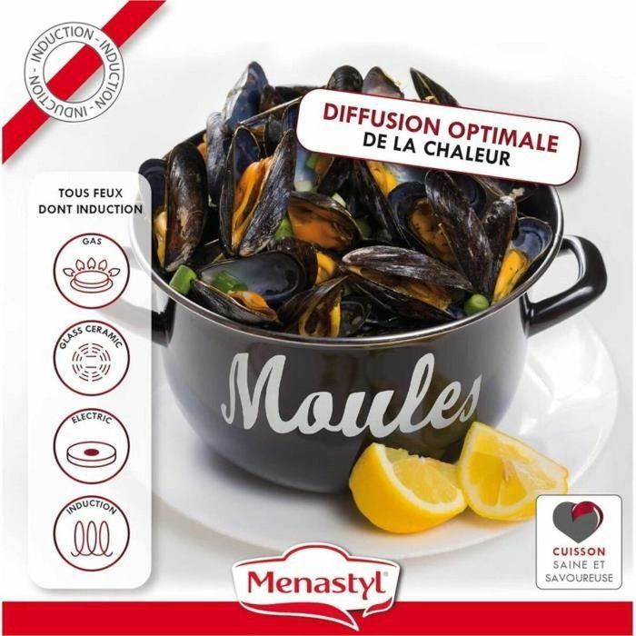Menastyl Olla para mejillones de acero esmaltado Negro 18 cm