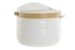 DKD Home Decor Azucarero Cassic Porcelain Blanco y Natural con Bambú