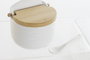 DKD Home Decor Azucarero Cassic Porcelain Blanco y Natural con Bambú