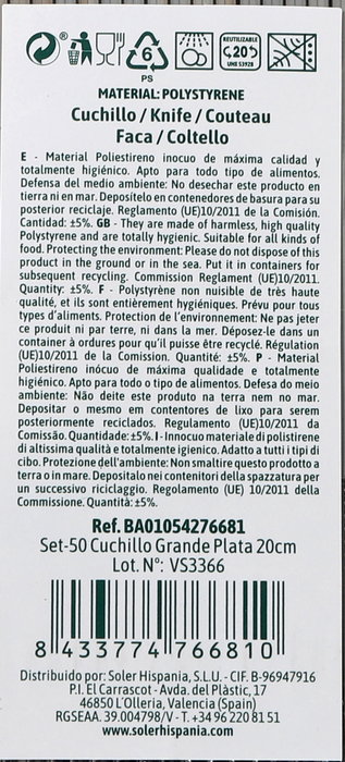 Algon Set 50 Cuchillo Grande Plata 20 cm (12 Unidades)