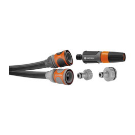 GARDENA Liano Set Manguera de Riego Textil 1/2" 30 m, PVC, 22 bar, Resistente UV y Heladas, Color Negro/Azul/Gris