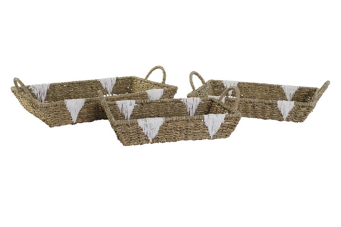 Bandeja Boho DKD Home Decor Natural Blanco 30.5 x 13 x 51 cm Set de 3