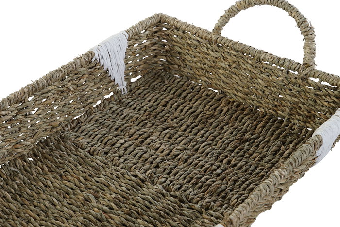 Bandeja Boho DKD Home Decor Natural Blanco 30.5 x 13 x 51 cm Set de 3