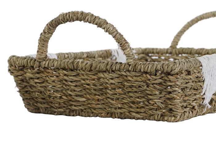 Bandeja Boho DKD Home Decor Natural Blanco 30.5 x 13 x 51 cm Set de 3