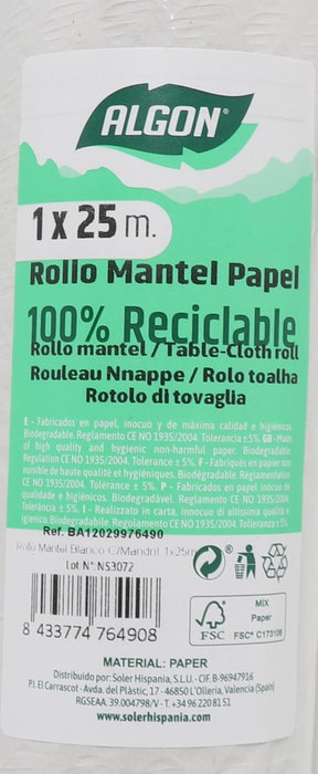 Algon Rollo Mantel Blanco 1 x 25 m (Algon) (9 Unidades)