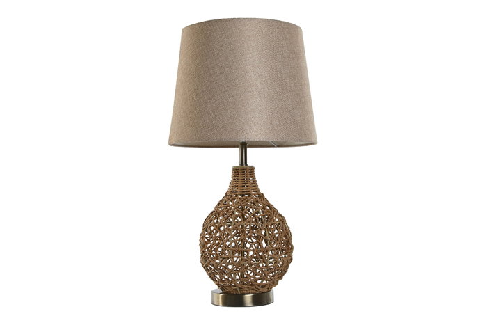 DKD Home Decor Lámpara de Sobremesa de Ratán y Lino Beige