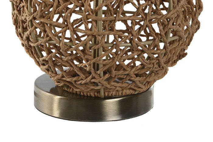 DKD Home Decor Lámpara de Sobremesa de Ratán y Lino Beige