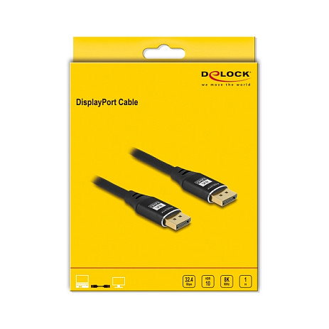 DeLOCK Cable DisplayPort 1.4 8K 60Hz 1m, Negro Metal, 7680 x 4320 Pixeles, 32.4 Gbit/s, Máx. 240Hz, HDR, HBR3, DSC 1.2