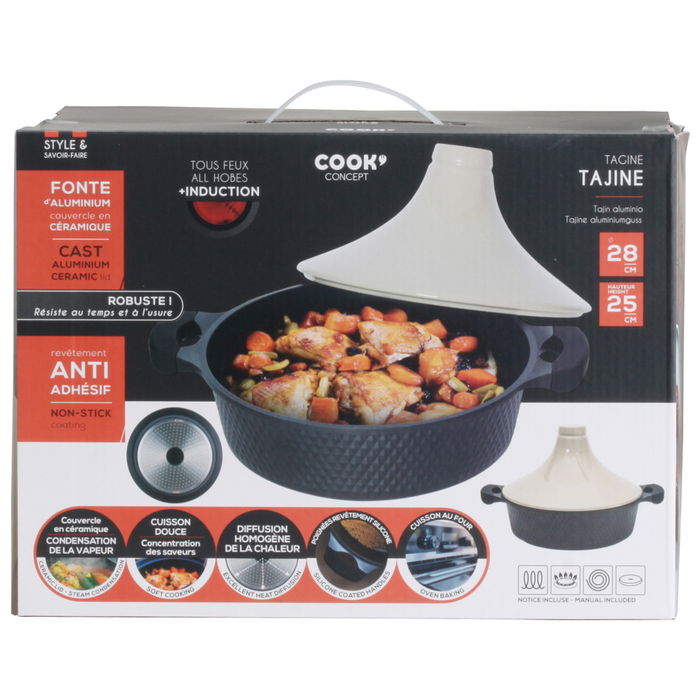Cook Concept Tajín Inducción Mirage Aluminio Antiadherente con Tapa Cerámica Diámetro 28 cm Cook Concept Tajín Inducción Mirage Aluminio Antiadherente con Tapa Cerámica Diámetro 28 cm