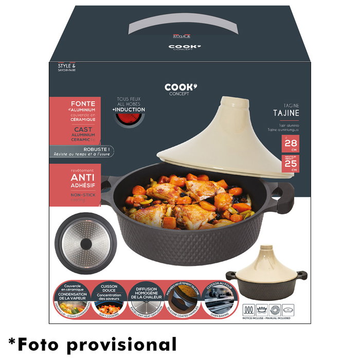 Cook Concept Tajín Inducción Mirage Aluminio Antiadherente con Tapa Cerámica Diámetro 28 cm Cook Concept Tajín Inducción Mirage Aluminio Antiadherente con Tapa Cerámica Diámetro 28 cm