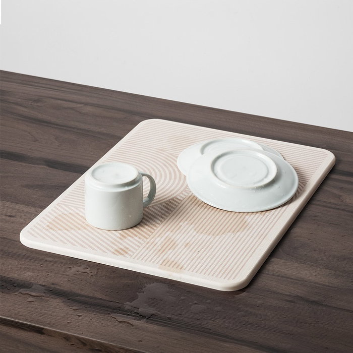 Wenko Alfombrilla Escurreplatos Damon de Diatomita Natural, 40 x 30 x 0,9 cm, Muy Absorbente, Incluye 5 Patas de Silicona y Papel de Lija