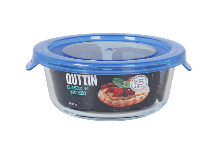 Quttin Fiambrera Redonda con Tapa Azul 13.5 cm (12 Unidades)