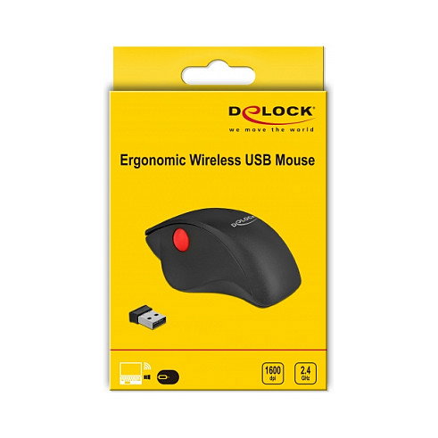 DeLOCK 12598 Ratón Ergonómico Inalámbrico Negro y Rojo