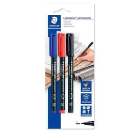 Staedtler Rotulador Permanente Lumocolor 317-S Azul-Negro-Rojo Blíster 3 Unidades