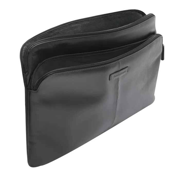Skagen Pro+ Funda para Portátil de 13 pulgadas, Compatible con MacBook Pro/Air, Cuero de Grano Entero Negro, Resistente a Impactos, Cremallera, 316g