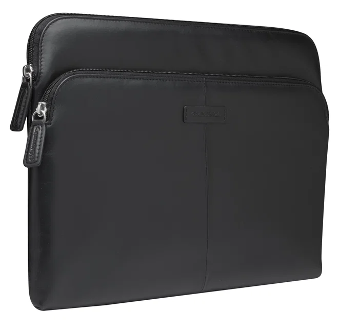 Skagen Pro+ Funda para Portátil de 13 pulgadas, Compatible con MacBook Pro/Air, Cuero de Grano Entero Negro, Resistente a Impactos, Cremallera, 316g