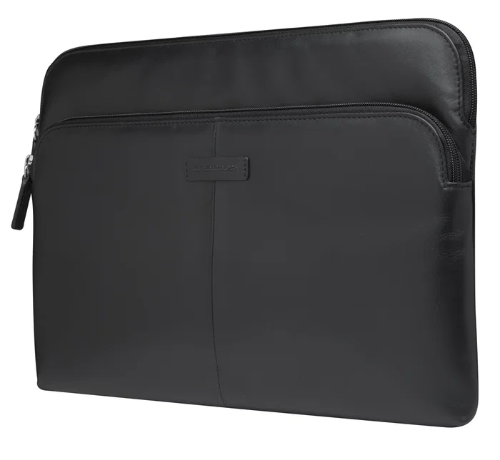 Skagen Pro+ Funda para Portátil de 13 pulgadas, Compatible con MacBook Pro/Air, Cuero de Grano Entero Negro, Resistente a Impactos, Cremallera, 316g