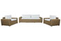 DKD Home Decor Sofá Terraza y Jardín Ratán Sintético Set de 4 Piezas, Marrón Claro/Beige, Repelente al Agua, 222 x 87 x 63 cm