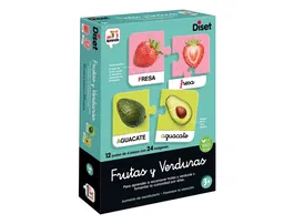 Diset Juego Educativo Frutas y Verduras para Niños de 2 Años con 14 Pivotes de Madera y 12 Actividades