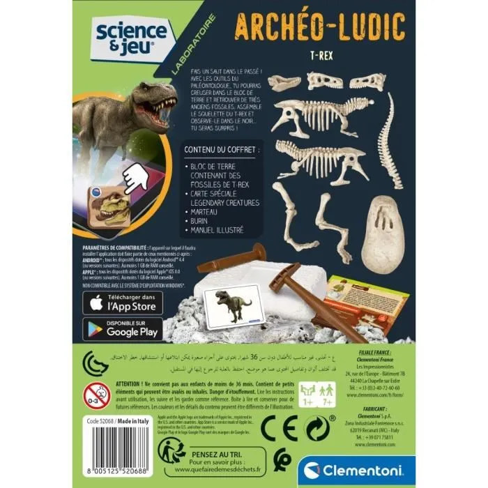 Clementoni Archéo Ludic T-Rex fosforescente - Kit de excavación de fósiles para niños a partir de 7 años Clementoni Archéo Ludic T-Rex fosforescente - Kit de excavación de fósiles para niños a partir de 7 años