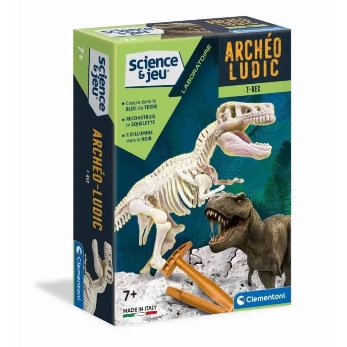 Clementoni Archéo Ludic T-Rex fosforescente - Kit de excavación de fósiles para niños a partir de 7 años Clementoni Archéo Ludic T-Rex fosforescente - Kit de excavación de fósiles para niños a partir de 7 años