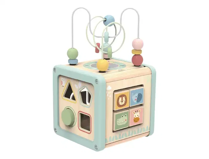 Imaginovo Juego Infantil Cubo de Actividades de Madera +18 Meses 15,5x15,5x28cm