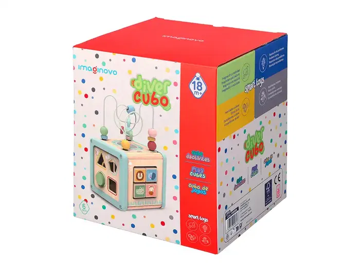 Imaginovo Juego Infantil Cubo de Actividades de Madera +18 Meses 15,5x15,5x28cm