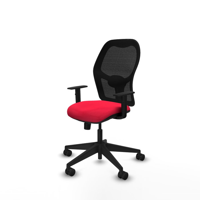 Silla de oficina Alocén con mecanismo Sincro tapizada con Tela color Rojo y malla color Negro. Equipada con lumbar 1D, Brazos 1D y Ruedas 65mm nailon Silla de oficina Alocén con mecanismo Sincro tapizada con Tela color Rojo y malla color Negro. Equipada con lumbar 1D, Brazos 1D y Ruedas 65mm nailon