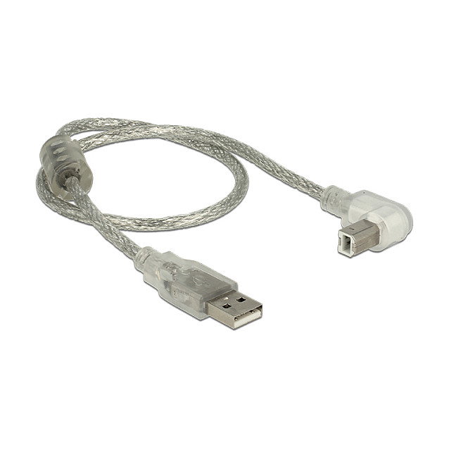 DeLOCK Cable USB 2.0 A a B 90° 0,5 m Plata Transparente