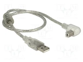 DeLOCK Cable USB 2.0 Tipo-A a Tipo-B Angular 0,5 m Plata/Transparente