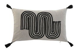 DKD Home Decor Cojín de Algodón con Aplicaciones Beige y Negro 50x30 cm