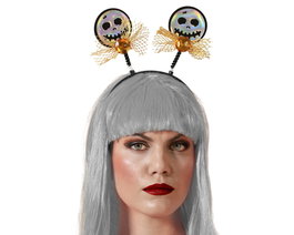 Diadema con Calaveras y Lazos Amarillo para Halloween, Accesorio Festivo para Adultos y Niños en Fiestas Temáticas
