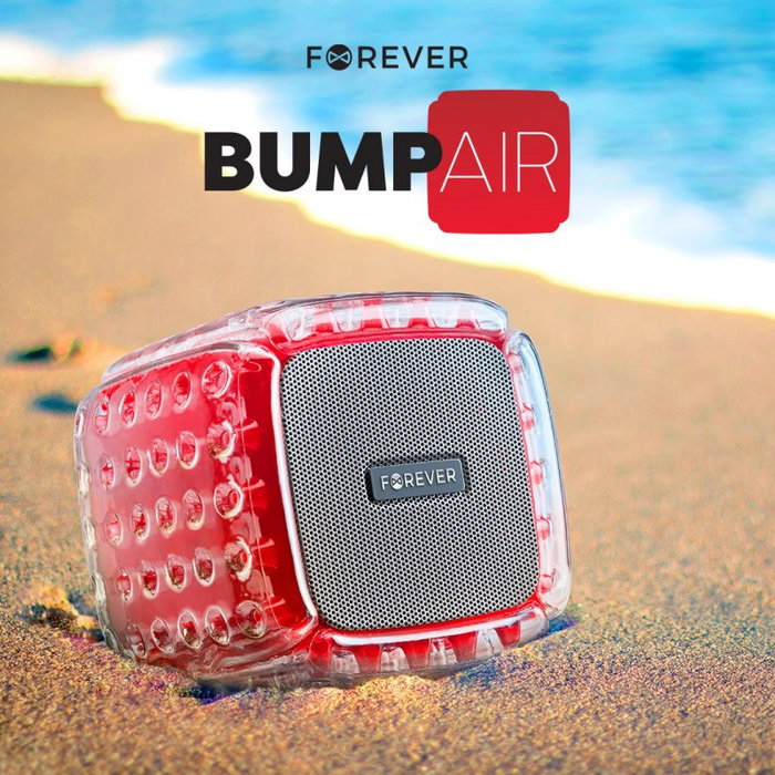 Forever Altavoz Bluetooth BumpAir BS-700, Impermeable IPX6, 5W, Batería 5h, TWS, RGB, MicroSD/AUX, Color Rojo